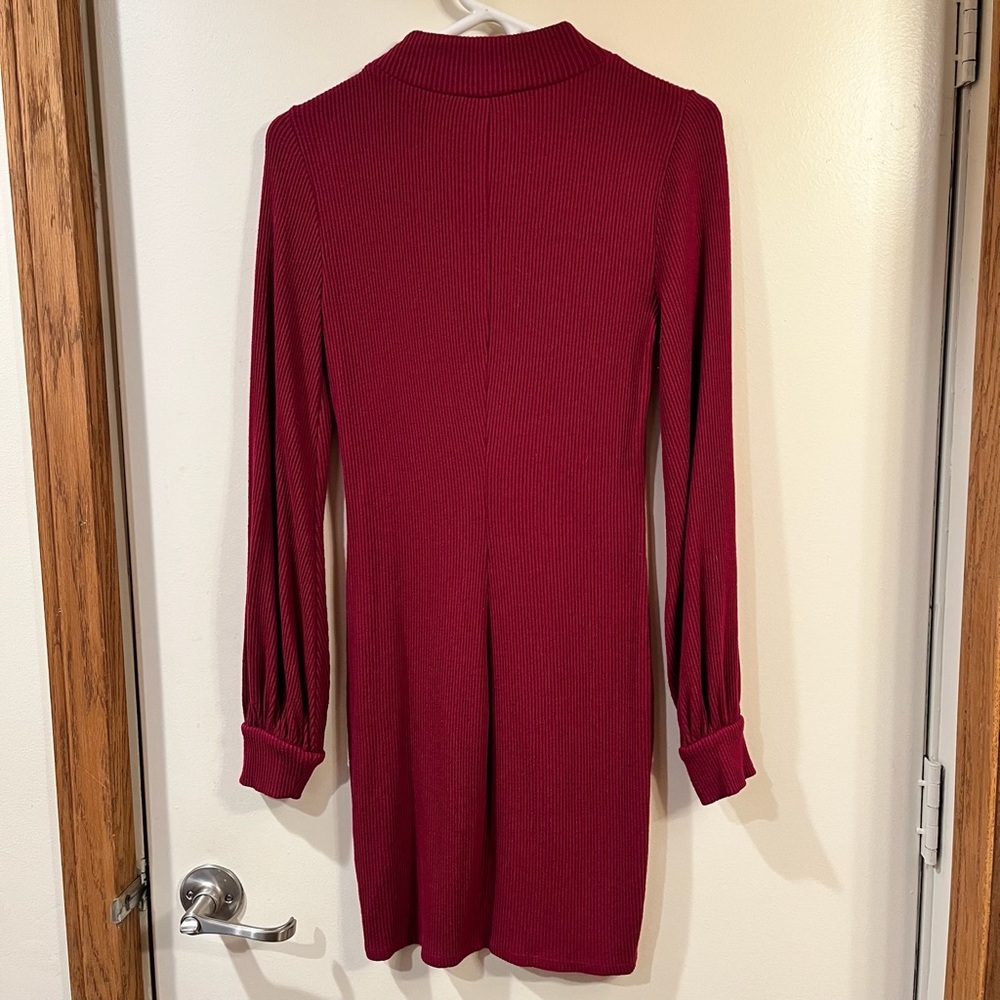 Express Mock Neck Ribbed Long Sleeve Mini Dress - Size Small - Picture 6 of 10